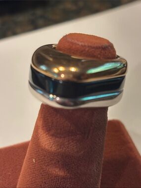 Vita Fede Two Tone Silver Gold  Ring with Black Inlay 6 Made in Italy